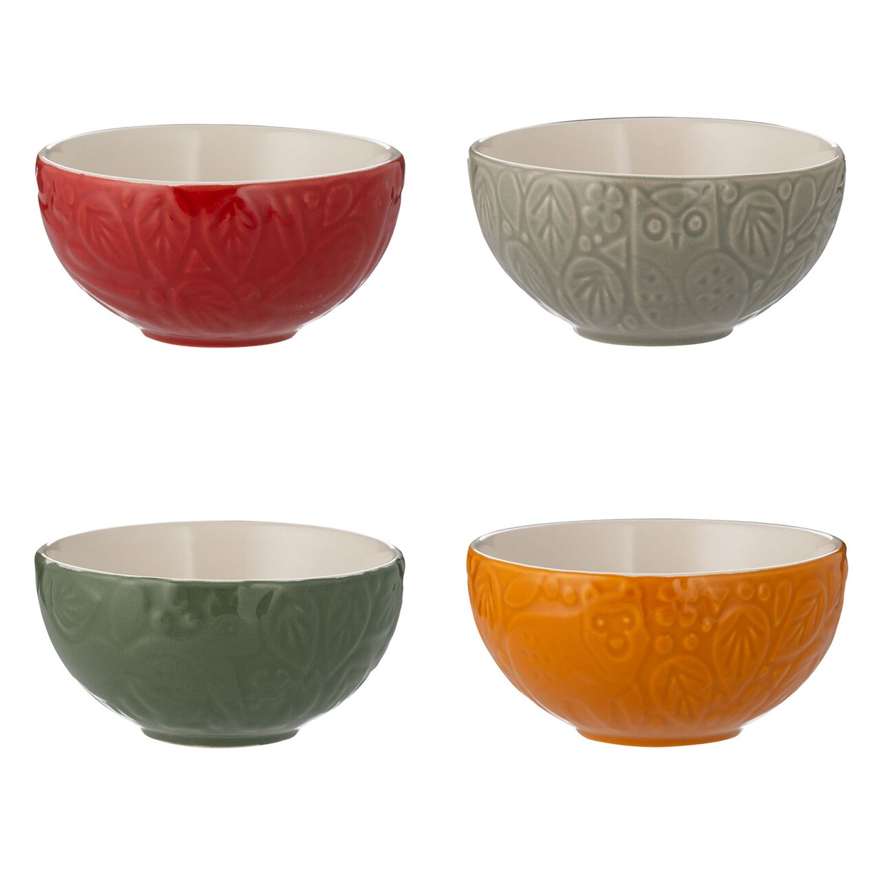 Mason Cash In the Forest Mini Bowl Set, 4 Stoneware Prep Bowls with Embossed Woodland Designs